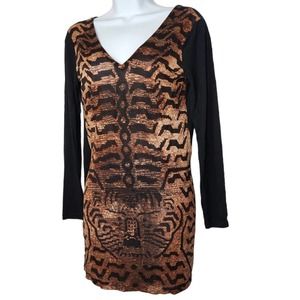 Miu Miu Tiger Face Animal Print Longsleeve Back Faux Wrap Tunic Top Size Small